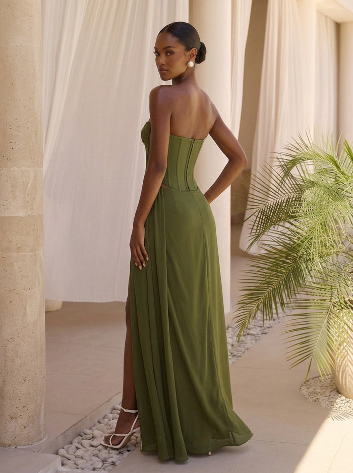 Chiffon A-Line Sweetheart Maxi Formal Dresses with Corset Bodice