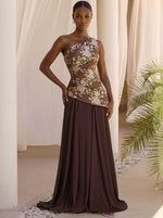 Jacquard A-Line One Shoulder Maxi Formal Dresses with Side Waist Ruched