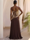 Jacquard A-Line One Shoulder Maxi Formal Dresses with Side Waist Ruched