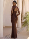 Satin Mermaid Crew Neck Maxi Formal Dresses with Ruched