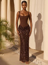Sequin Mermaid Square Neck Maxi Formal Dresses with Corset Bodice