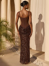 Sequin Mermaid Square Neck Maxi Formal Dresses with Corset Bodice