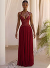 Chiffon A-Line Halter Maxi Formal Dresses with Delicate Pleated