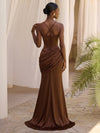 Satin Mermaid Spaghetti Straps Maxi Formal Dresses with Side Waist Ruched