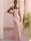 Chiffon Mermaid Square Neck Maxi Formal Dresses with Delicate Mesh Overlay Detail