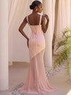 Chiffon Mermaid Square Neck Maxi Formal Dresses with Delicate Mesh Overlay Detail