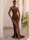 Satin Mermaid Strapless Maxi Formal Dresses with Side Waist Ruched