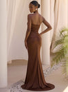 Satin Mermaid Strapless Maxi Formal Dresses with Side Waist Ruched