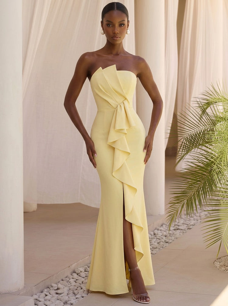 Jersey Mermaid Strapless Maxi Formal Dresses with Ruffles