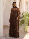 Chiffon A-Line Strapless Maxi Formal Dresses with Scarf