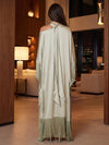 Satin A-Line Halter Maxi Formal Dresses with Fringe