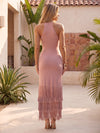 Bodycon Halter Midi Formal Dresses with Fringe