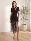 Jersey Bodycon Crew Neck Midi Formal Dresses with Fringe