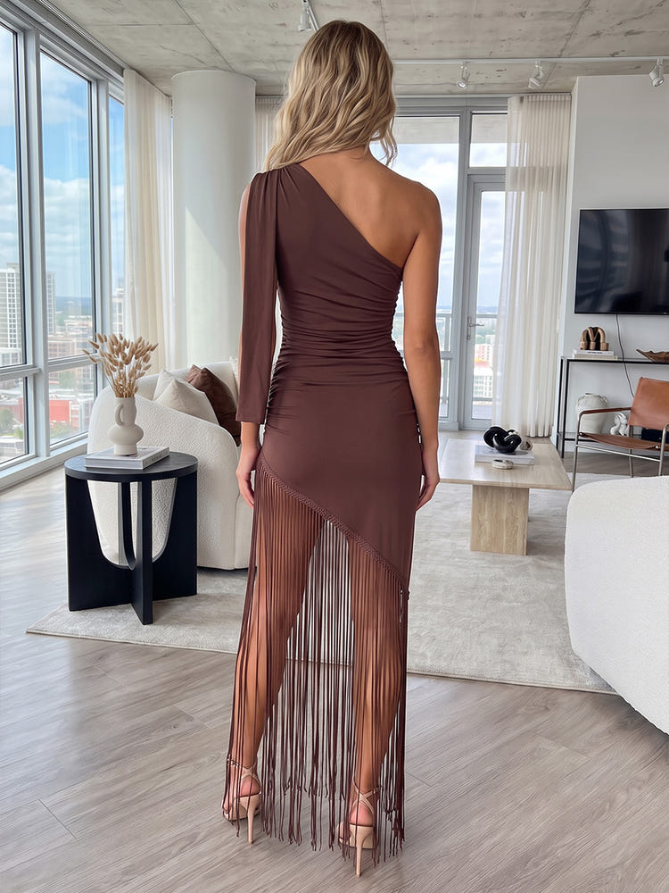 Jersey Bodycon One Shoulder Midi Formal Dresses with Draped Side Sash