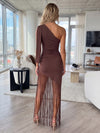 Jersey Bodycon One Shoulder Midi Formal Dresses with Draped Side Sash