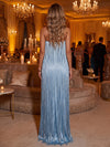 Satin A-Line Strapless Maxi Formal Dresses with Fringe