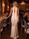 Satin Mermaid Halter Maxi Formal Dresses with Fringe