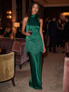 Satin Mermaid Halter Maxi Formal Dresses with Fringe
