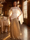Jersey A-Line Strapless Maxi Formal Dresses with Sheer Chiffon Flowing Cape