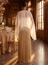 Jersey A-Line Strapless Maxi Formal Dresses with Sheer Chiffon Flowing Cape