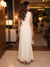 Jersey A-Line Crew Neck Maxi Formal Dresses with Fringe