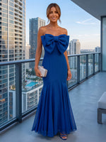 Chiffon Mermaid Strapless Maxi Formal Dresses with Oversized 3D Bow