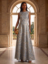 Jacquard A-Line Crew Neck Maxi Formal Dresses with Floral