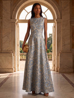 Jacquard A-Line Crew Neck Maxi Formal Dresses with Floral
