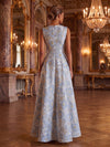 Jacquard A-Line Crew Neck Maxi Formal Dresses with Floral