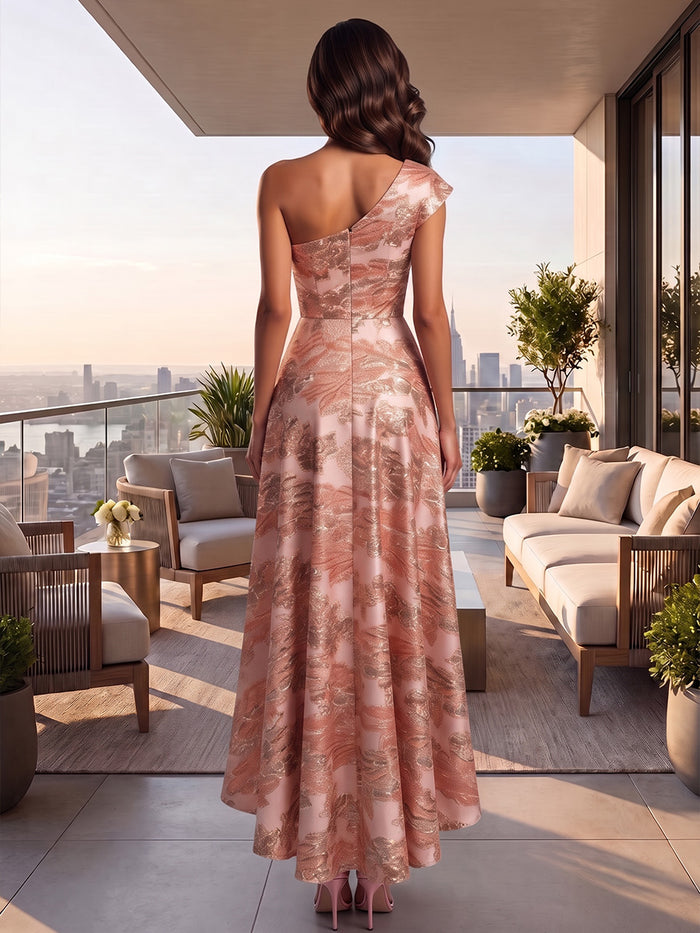 Jacquard Mermaid One Shoulder Maxi Formal Dresses with Ruffles
