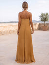 Chiffon A-Line Strapless Maxi Formal Dresses with Delicate Pleated