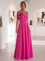 Jersey A-Line Off Shoulder Maxi Formal Dresses with 3D Flowers