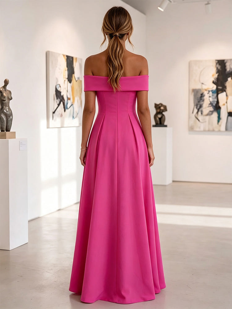 Jersey A-Line Off Shoulder Maxi Formal Dresses with 3D Flowers