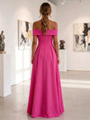 Jersey A-Line Off Shoulder Maxi Formal Dresses with 3D Flowers