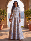 Jacquard A-Line Crew Neck Maxi Formal Dresses with Floral
