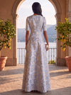 Jacquard A-Line Crew Neck Maxi Formal Dresses with Floral