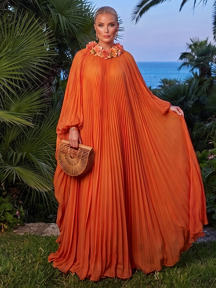 Chiffon A-Line Crew Neck Maxi Formal Dresses with Delicate Pleated