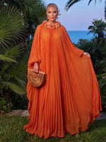 Chiffon A-Line Crew Neck Maxi Formal Dresses with Delicate Pleated