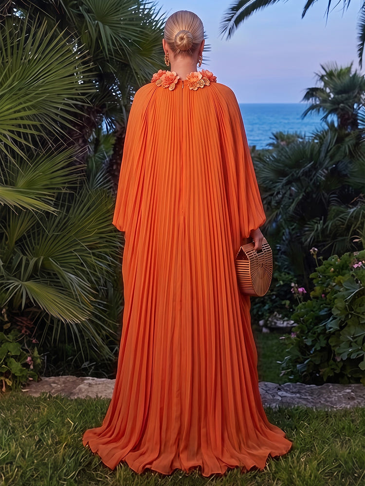 Chiffon A-Line Crew Neck Maxi Formal Dresses with Delicate Pleated
