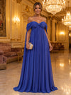 Chiffon A-Line Off Shoulder Maxi Formal Dresses with Draped Side Sash