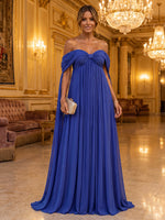 Chiffon A-Line Off Shoulder Maxi Formal Dresses with Draped Side Sash