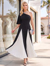 Jersey A-Line One Shoulder Maxi Formal Dresses with Delicate Pleated