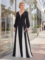 Jersey A-Line V Neck Maxi Formal Dresses with Delicate Pleated