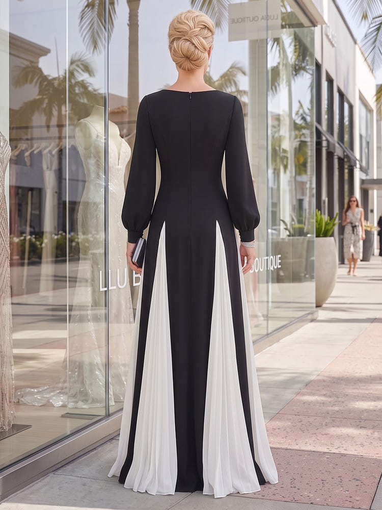 Jersey A-Line V Neck Maxi Formal Dresses with Delicate Pleated