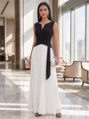 Jersey A-Line Asymmetric Neck Maxi Formal Dresses with Delicate Pleated