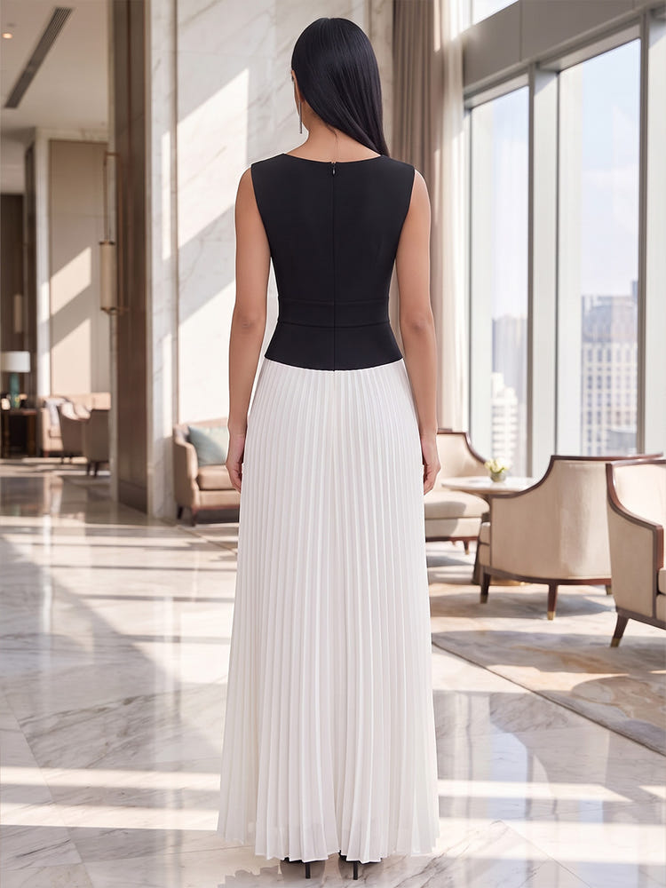 Jersey A-Line Asymmetric Neck Maxi Formal Dresses with Delicate Pleated