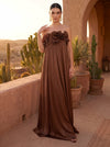 Satin A-Line Strapless Tent Maxi Formal Dresses with Ruffles