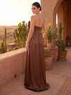 Satin A-Line Strapless Tent Maxi Formal Dresses with Ruffles