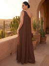 Chiffon A-Line One Shoulder Tent Maxi Formal Dresses with Ruffles