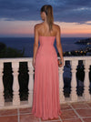 Chiffon A-Line Strapless Maxi Formal Dresses with Delicate Pleated